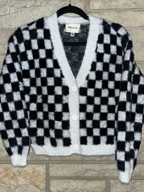 Industry Republic Women’s Checker Cardigan Sweater Blk/Wht Worn 1X Super Soft M
